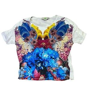 Stella McCartney womens 46 white colorful floral short sleeve cotton T-shirt